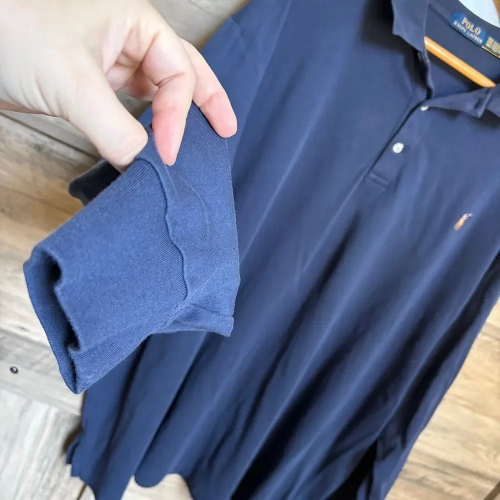 Ralph Lauren Navy Blue Long Sleeve Classic Polo Shirt 3XB Preppy Sporty Luxury
